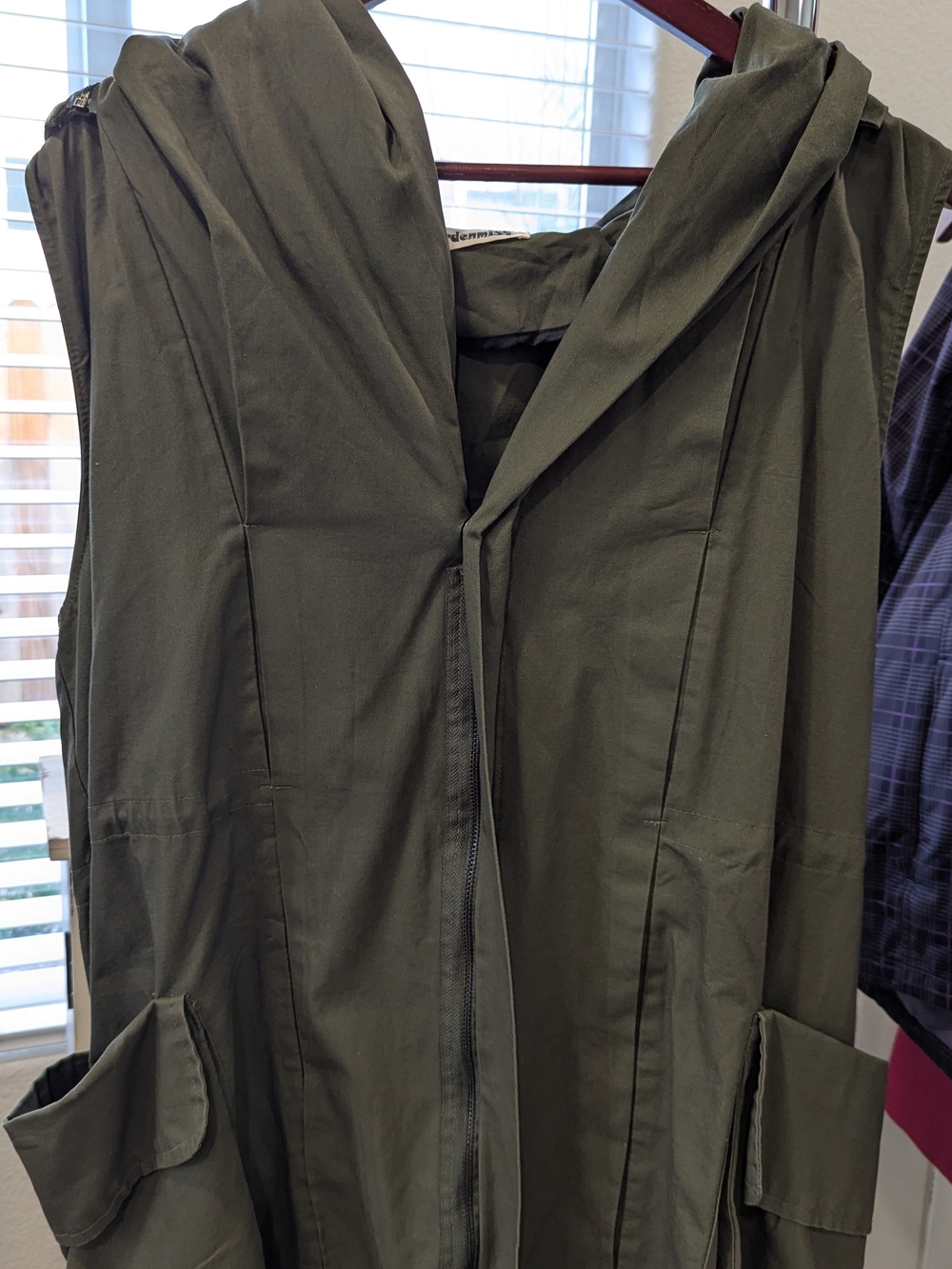 Sleeveless Hooded Utility Coat - Olive Green